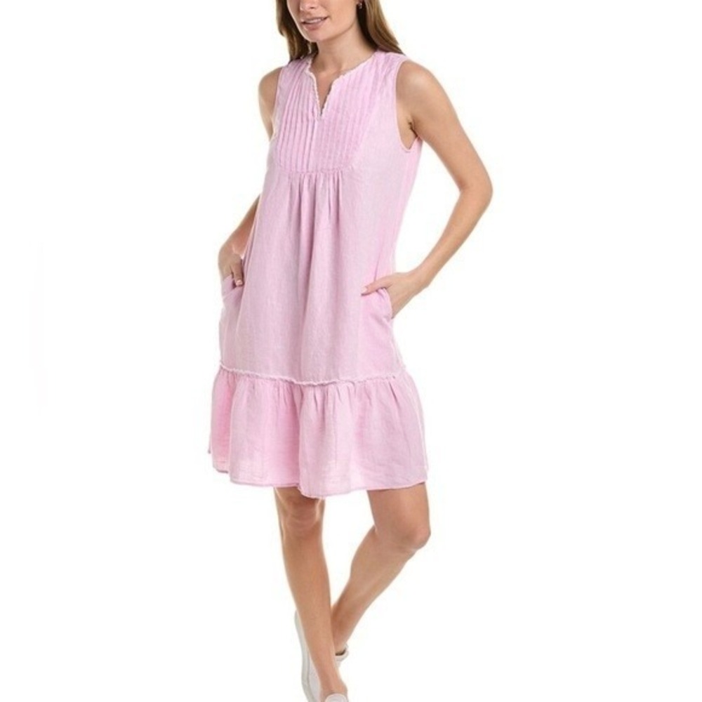 J. McLaughlin Maryann Size Small Pink Linen Ruffle Pullover Mini Dress Preppy